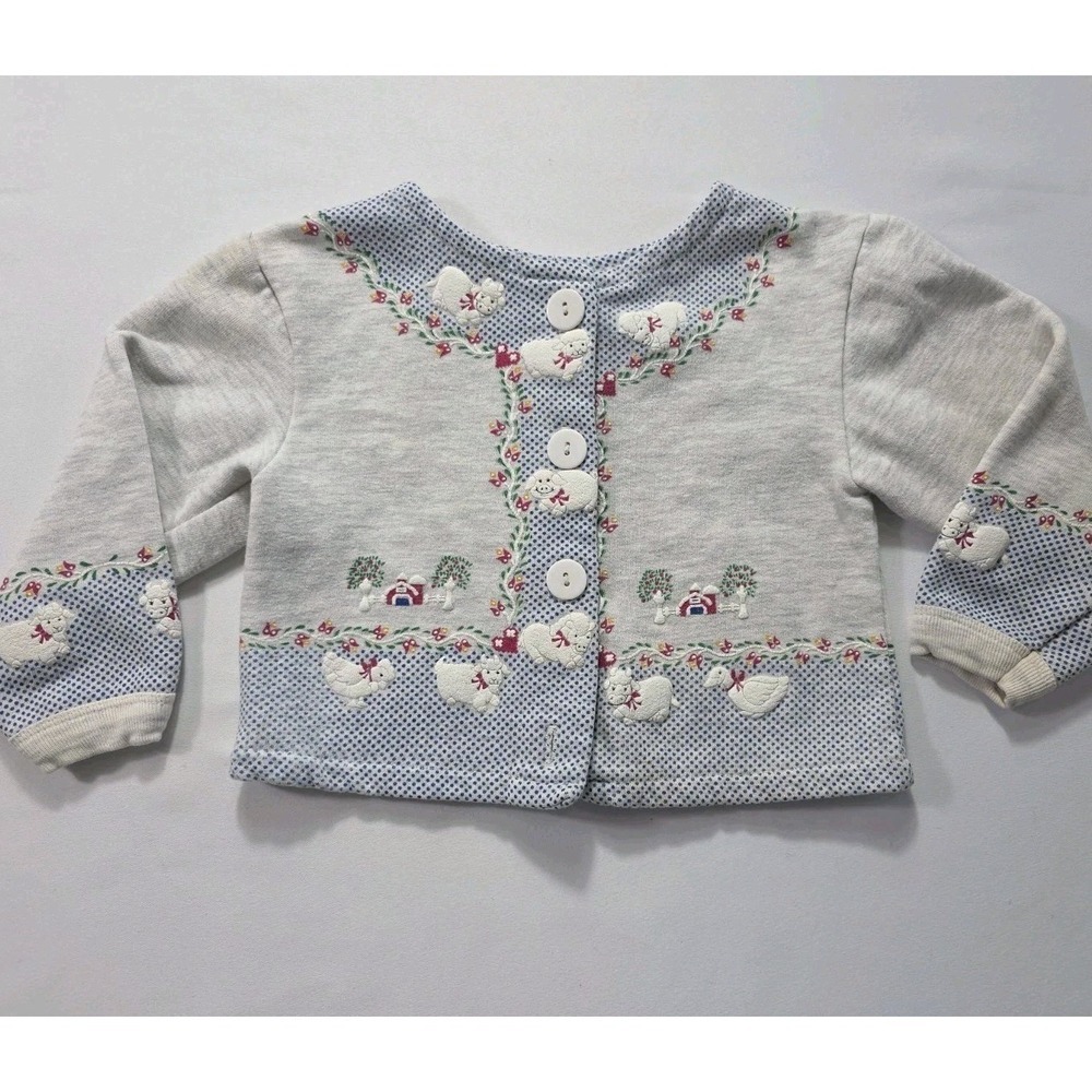 Vintage Spumoni Baby Sweatshirt 4T Farm Animals Embroidered USA Cottagecore